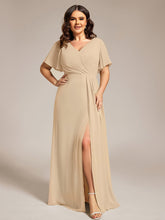 Load image into Gallery viewer, Color=Charcoal | Plus Size Lotus Leaf Ruffles Sleeve asymmetrical Ruched Empire Waist Chiffon Evening Dresses-Charcoal 11