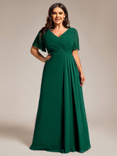 Load image into Gallery viewer, Color=Dark Green | Plus Size Lotus Leaf Ruffles Sleeve asymmetrical Ruched Empire Waist Chiffon Evening Dresses-Dark Green 19