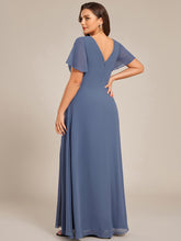 Load image into Gallery viewer, Color=Dusty Blue | Plus Size Lotus Leaf Ruffles Sleeve asymmetrical Ruched Empire Waist Chiffon Evening Dresses-Dusty Blue 22