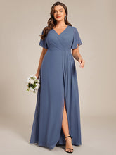 Load image into Gallery viewer, Color=Dusty Blue | Plus Size Lotus Leaf Ruffles Sleeve asymmetrical Ruched Empire Waist Chiffon Evening Dresses-Dusty Blue 24