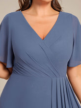Load image into Gallery viewer, Color=Dusty Blue | Plus Size Lotus Leaf Ruffles Sleeve asymmetrical Ruched Empire Waist Chiffon Evening Dresses-Dusty Blue 25