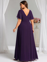 Load image into Gallery viewer, Color=Dark Purple | Plus Size Lotus Leaf Ruffles Sleeve asymmetrical Ruched Empire Waist Chiffon Evening Dresses-Dark Purple 27