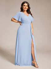 Load image into Gallery viewer, Color=Ice Blue | Plus Size Lotus Leaf Ruffles Sleeve asymmetrical Ruched Empire Waist Chiffon Evening Dresses-Ice Blue 39