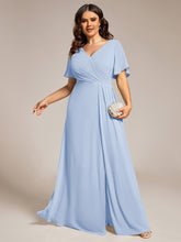 Load image into Gallery viewer, Color=Ice Blue | Plus Size Lotus Leaf Ruffles Sleeve asymmetrical Ruched Empire Waist Chiffon Evening Dresses-Ice Blue 40