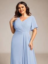 Load image into Gallery viewer, Color=Ice Blue | Plus Size Lotus Leaf Ruffles Sleeve asymmetrical Ruched Empire Waist Chiffon Evening Dresses-Ice Blue 38