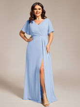Load image into Gallery viewer, Color=Ice Blue | Plus Size Lotus Leaf Ruffles Sleeve asymmetrical Ruched Empire Waist Chiffon Evening Dresses-Ice Blue 36