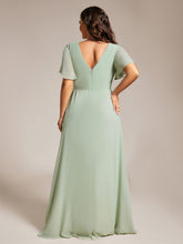 Load image into Gallery viewer, Color=Mint Green | Plus Size Lotus Leaf Ruffles Sleeve asymmetrical Ruched Empire Waist Chiffon Evening Dresses-Mint Green 42