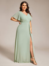 Load image into Gallery viewer, Color=Mint Green | Plus Size Lotus Leaf Ruffles Sleeve asymmetrical Ruched Empire Waist Chiffon Evening Dresses-Mint Green 44