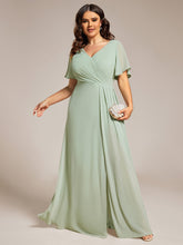 Load image into Gallery viewer, Color=Mint Green | Plus Size Lotus Leaf Ruffles Sleeve asymmetrical Ruched Empire Waist Chiffon Evening Dresses-Mint Green 45