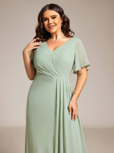 Load image into Gallery viewer, Color=Mint Green | Plus Size Lotus Leaf Ruffles Sleeve asymmetrical Ruched Empire Waist Chiffon Evening Dresses-Mint Green 43