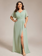 Load image into Gallery viewer, Color=Mint Green | Plus Size Lotus Leaf Ruffles Sleeve asymmetrical Ruched Empire Waist Chiffon Evening Dresses-Mint Green 41