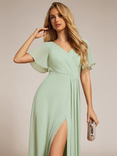 Load image into Gallery viewer, Color=Mint Green | Elegant Lotus Leaf Ruffles Sleeve asymmetrical Ruched Empire Waist Chiffon Evening Dresses-Mint Green 40