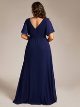 Load image into Gallery viewer, Color=Navy Blue | Plus Size Lotus Leaf Ruffles Sleeve asymmetrical Ruched Empire Waist Chiffon Evening Dresses-Navy Blue 47