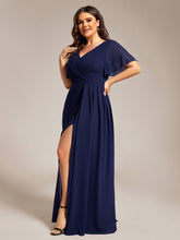 Load image into Gallery viewer, Color=Navy Blue | Plus Size Lotus Leaf Ruffles Sleeve asymmetrical Ruched Empire Waist Chiffon Evening Dresses-Navy Blue 49