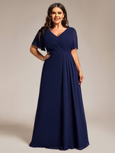 Load image into Gallery viewer, Color=Navy Blue | Plus Size Lotus Leaf Ruffles Sleeve asymmetrical Ruched Empire Waist Chiffon Evening Dresses-Navy Blue 50