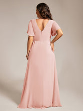 Load image into Gallery viewer, Color=Pink | Plus Size Lotus Leaf Ruffles Sleeve asymmetrical Ruched Empire Waist Chiffon Evening Dresses-Pink 52