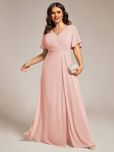Load image into Gallery viewer, Color=Pink | Plus Size Lotus Leaf Ruffles Sleeve asymmetrical Ruched Empire Waist Chiffon Evening Dresses-Pink 55