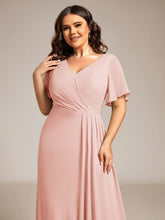 Load image into Gallery viewer, Color=Pink | Plus Size Lotus Leaf Ruffles Sleeve asymmetrical Ruched Empire Waist Chiffon Evening Dresses-Pink 53