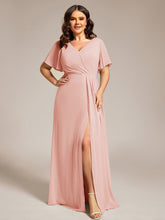 Load image into Gallery viewer, Color=Pink | Plus Size Lotus Leaf Ruffles Sleeve asymmetrical Ruched Empire Waist Chiffon Evening Dresses-Pink 51