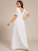Load image into Gallery viewer, Color=White | Plus Size Lotus Leaf Ruffles Sleeve asymmetrical Ruched Empire Waist Chiffon Evening Dresses-White 62