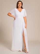 Load image into Gallery viewer, Color=White | Plus Size Lotus Leaf Ruffles Sleeve asymmetrical Ruched Empire Waist Chiffon Evening Dresses-White 64