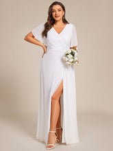 Load image into Gallery viewer, Color=White | Plus Size Lotus Leaf Ruffles Sleeve asymmetrical Ruched Empire Waist Chiffon Evening Dresses-White 65