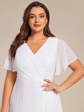Load image into Gallery viewer, Color=White | Plus Size Lotus Leaf Ruffles Sleeve asymmetrical Ruched Empire Waist Chiffon Evening Dresses-White 63