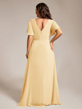 Load image into Gallery viewer, Color=Yellow | Plus Size Lotus Leaf Ruffles Sleeve asymmetrical Ruched Empire Waist Chiffon Evening Dresses-Yellow 67