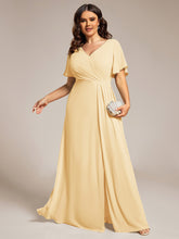 Load image into Gallery viewer, Color=Yellow | Plus Size Lotus Leaf Ruffles Sleeve asymmetrical Ruched Empire Waist Chiffon Evening Dresses-Yellow 70