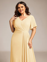 Load image into Gallery viewer, Color=Yellow | Plus Size Lotus Leaf Ruffles Sleeve asymmetrical Ruched Empire Waist Chiffon Evening Dresses-Yellow 68