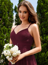 Load image into Gallery viewer, Color=Burgundy | Romantic Spaghetti Straps Tulle Bridesmaid Dresses with Lace Backless Crossover Halter Design-Burgundy