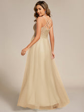 Load image into Gallery viewer, Color=champagne | Romantic Spaghetti Straps Tulle Bridesmaid Dresses with Lace Backless Crossover Halter Design-champagne
