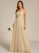 Load image into Gallery viewer, Color=champagne | Romantic Spaghetti Straps Tulle Bridesmaid Dresses with Lace Backless Crossover Halter Design-champagne