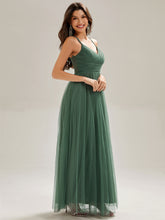 Load image into Gallery viewer, Color=Eucalyptus | Romantic Spaghetti Straps Tulle Bridesmaid Dresses with Lace Backless Crossover Halter Design-Eucalyptus