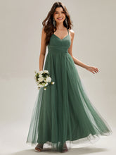 Load image into Gallery viewer, Color=Eucalyptus | Romantic Spaghetti Straps Tulle Bridesmaid Dresses with Lace Backless Crossover Halter Design-Eucalyptus