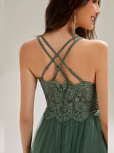 Load image into Gallery viewer, Color=Eucalyptus | Romantic Spaghetti Straps Tulle Bridesmaid Dresses with Lace Backless Crossover Halter Design-Eucalyptus