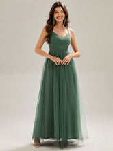 Load image into Gallery viewer, Color=Eucalyptus | Romantic Spaghetti Straps Tulle Bridesmaid Dresses with Lace Backless Crossover Halter Design-Eucalyptus