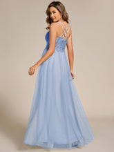 Load image into Gallery viewer, Color=Ice Blue | Romantic Spaghetti Straps Tulle Bridesmaid Dresses with Lace Backless Crossover Halter Design-Ice Blue 16