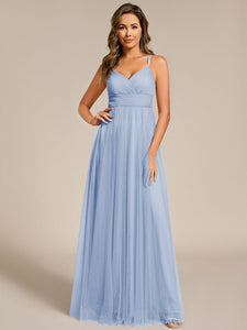 Color=Ice Blue | Romantic Spaghetti Straps Tulle Bridesmaid Dresses with Lace Backless Crossover Halter Design-Ice Blue 16