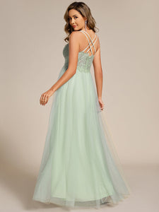 Color=Mint Green | Romantic Spaghetti Straps Tulle Bridesmaid Dresses with Lace Backless Crossover Halter Design-Mint Green 22