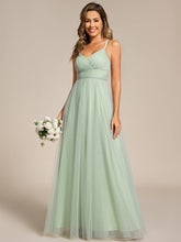 Load image into Gallery viewer, Color=Mint Green | Romantic Spaghetti Straps Tulle Bridesmaid Dresses with Lace Backless Crossover Halter Design-Mint Green 21