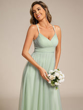 Load image into Gallery viewer, Color=Mint Green | Romantic Spaghetti Straps Tulle Bridesmaid Dresses with Lace Backless Crossover Halter Design-Mint Green 23
