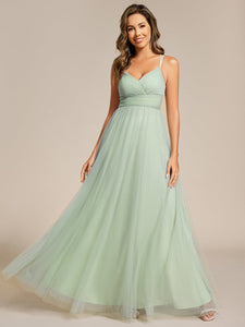 Color=Mint Green | Romantic Spaghetti Straps Tulle Bridesmaid Dresses with Lace Backless Crossover Halter Design-Mint Green 24