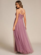 Load image into Gallery viewer, Color=Purple Orchid | Romantic Spaghetti Straps Tulle Bridesmaid Dresses with Lace Backless Crossover Halter Design-Purple Orchid 27