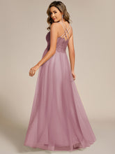 Load image into Gallery viewer, Color=Vintage Mauve | Romantic Spaghetti Straps Tulle Bridesmaid Dresses with Lace Backless Crossover Halter Design-Vintage Mauve