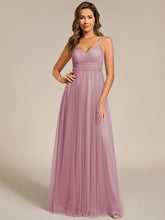 Load image into Gallery viewer, Color=Vintage Mauve | Romantic Spaghetti Straps Tulle Bridesmaid Dresses with Lace Backless Crossover Halter Design-Vintage Mauve