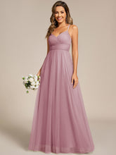 Load image into Gallery viewer, Color=Vintage Mauve | Romantic Spaghetti Straps Tulle Bridesmaid Dresses with Lace Backless Crossover Halter Design-Vintage Mauve