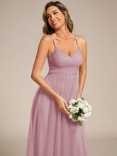 Load image into Gallery viewer, Color=Vintage Mauve | Romantic Spaghetti Straps Tulle Bridesmaid Dresses with Lace Backless Crossover Halter Design-Vintage Mauve