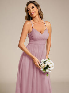 Color=Vintage Mauve | Romantic Spaghetti Straps Tulle Bridesmaid Dresses with Lace Backless Crossover Halter Design-Vintage Mauve