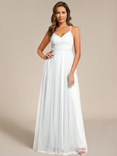 Load image into Gallery viewer, Color=white | Romantic Spaghetti Straps Tulle Bridesmaid Dresses with Lace Backless Crossover Halter Design-white